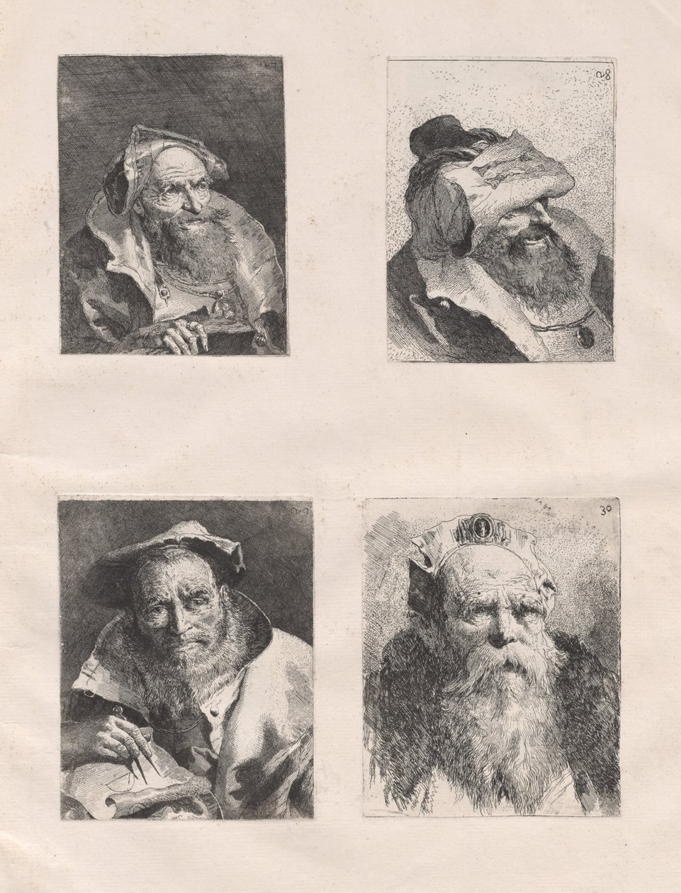 Samling av hoder (del I og II) av Giovanni Domenico Tiepolo, after Giovanni Battista Tiepolo