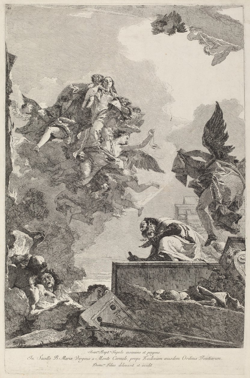 Madonna del Carmelo vises for Saint Simon Stock av Giovanni Domenico Tiepolo after Giovanni Battista Tiepolo