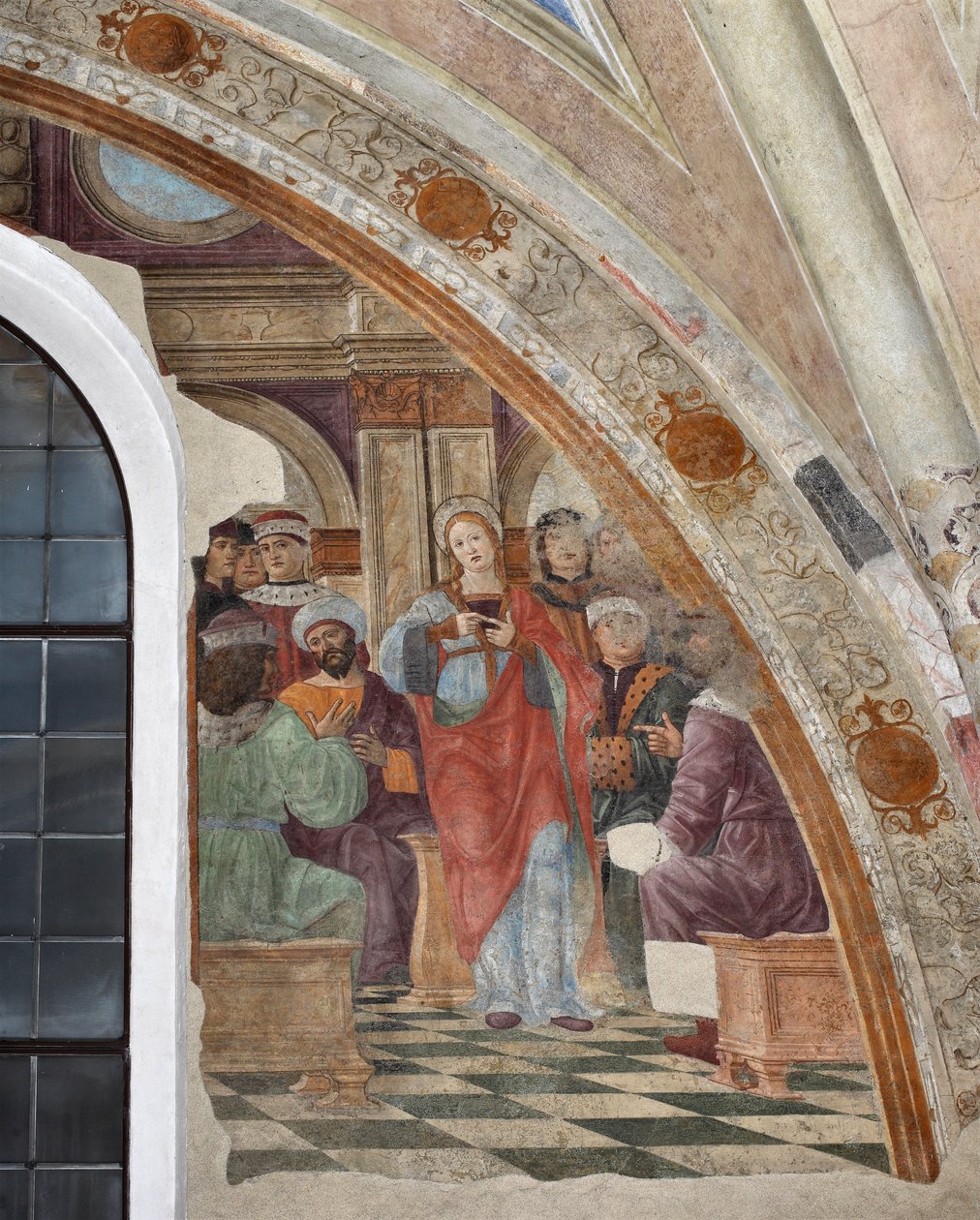 Representasjon av tvisten mellom St. Katarina av Alexandria og hedningene Frescoe av Giovanni Donato da Montorfano (1460-1502) Milano, Basilica of Santa Maria delle Grazie av Giovanni Donato Montorfano