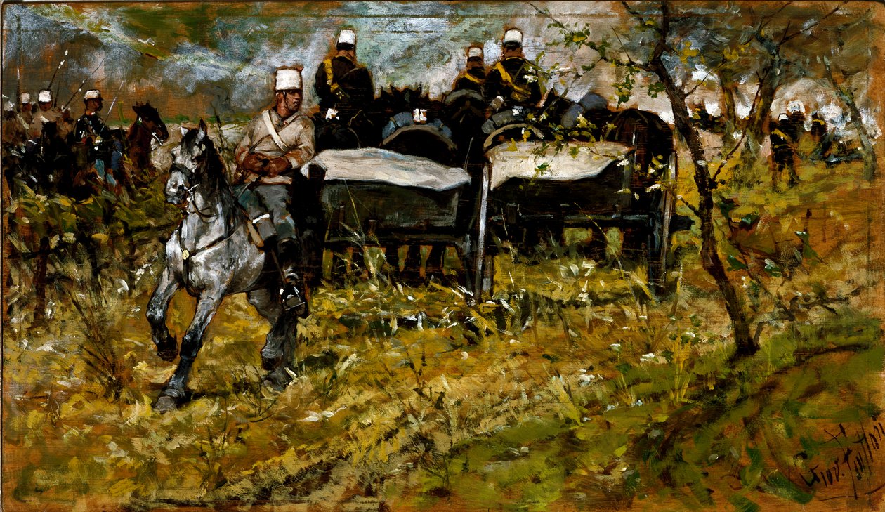 Artillerimanøver. Maleri av Giovanni Fattori (1825-1908) av Giovanni Fattori