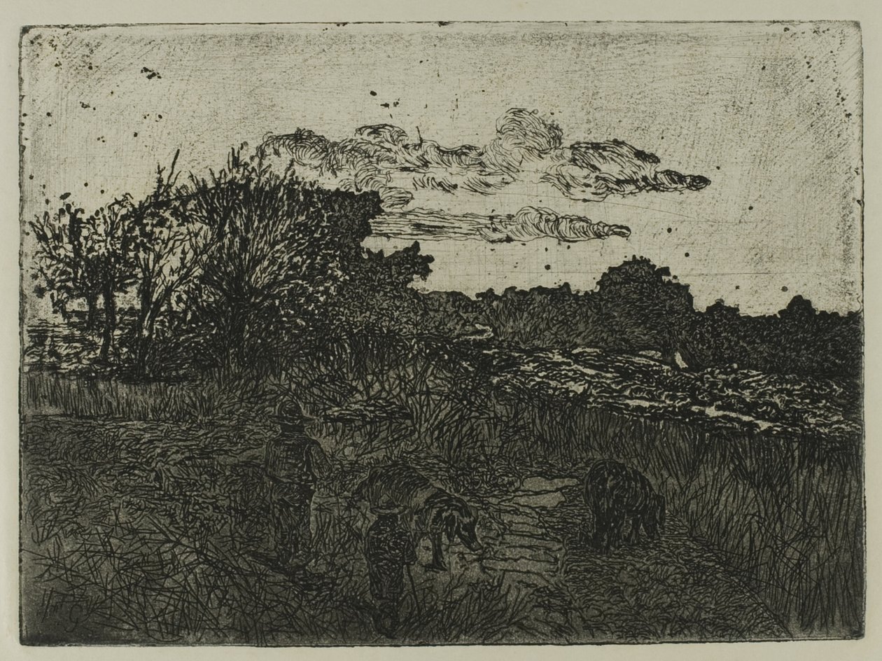 Land ved solnedgang med svinegjetere av Giovanni Fattori