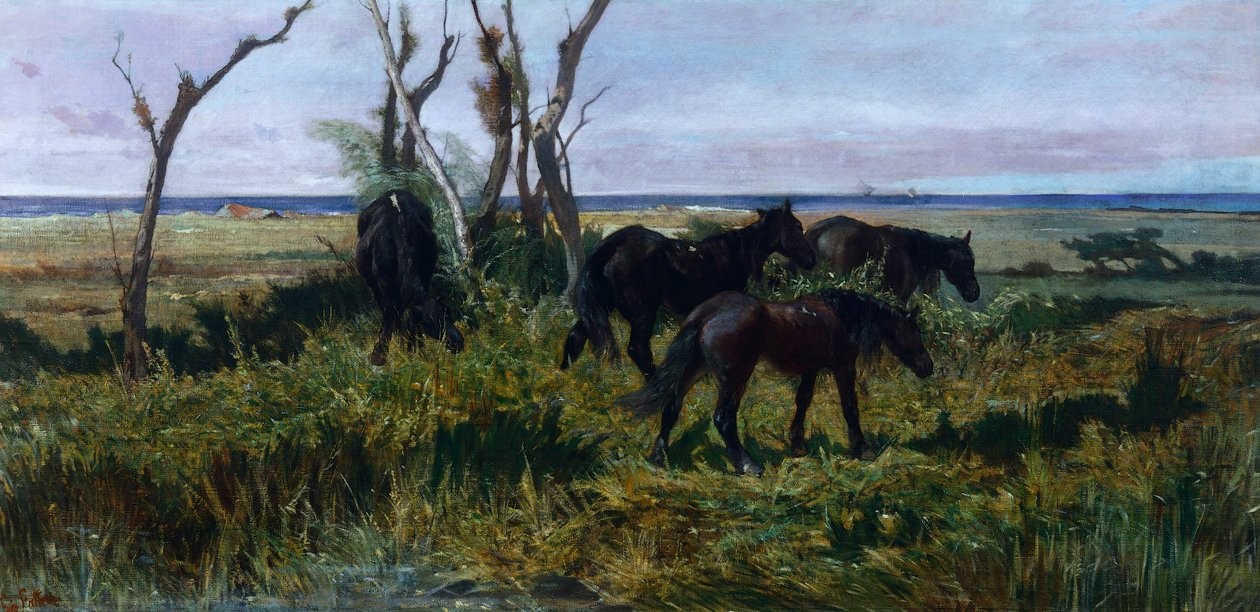 Hester på beite, av Giovanni Fattori (1825-1908) av Giovanni Fattori