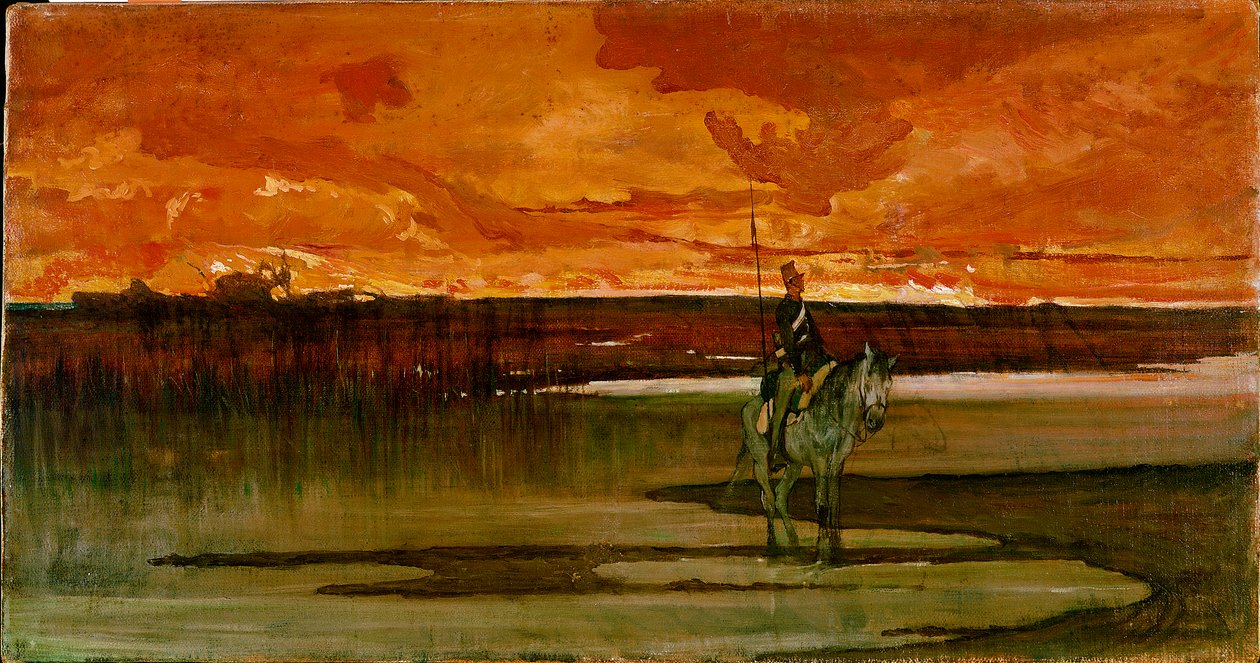 Vaktmann på en elv Vaktmannen på elven. Maleri av Giovanni Fattori (1825-1908) 1885-1890 Søn. 27x57 cm Firenze, Galleria d