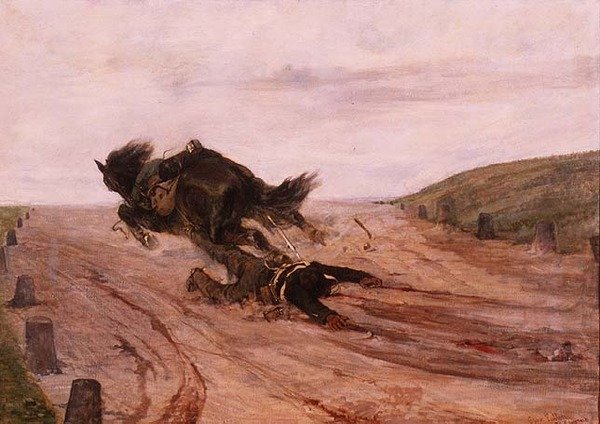 Mann fanget opp av en stigbøyle av Giovanni Fattori