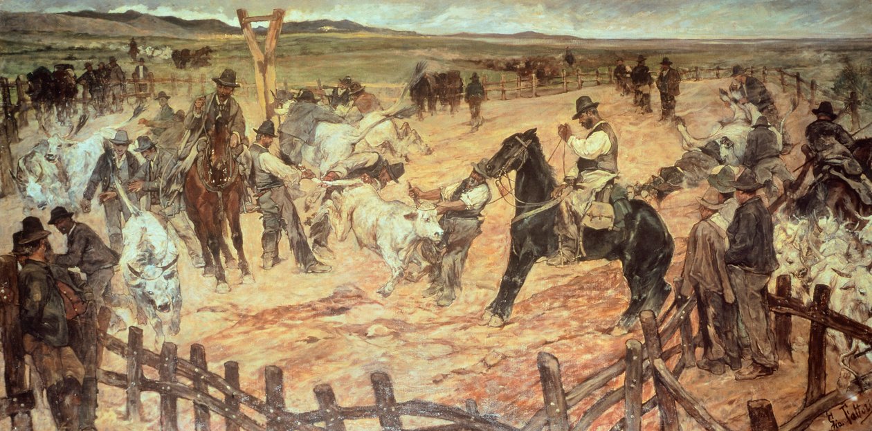 Merking av unge okser i Maremma av Giovanni Fattori (1825-1908), olje på lerret, 885 cm x175 av Giovanni Fattori