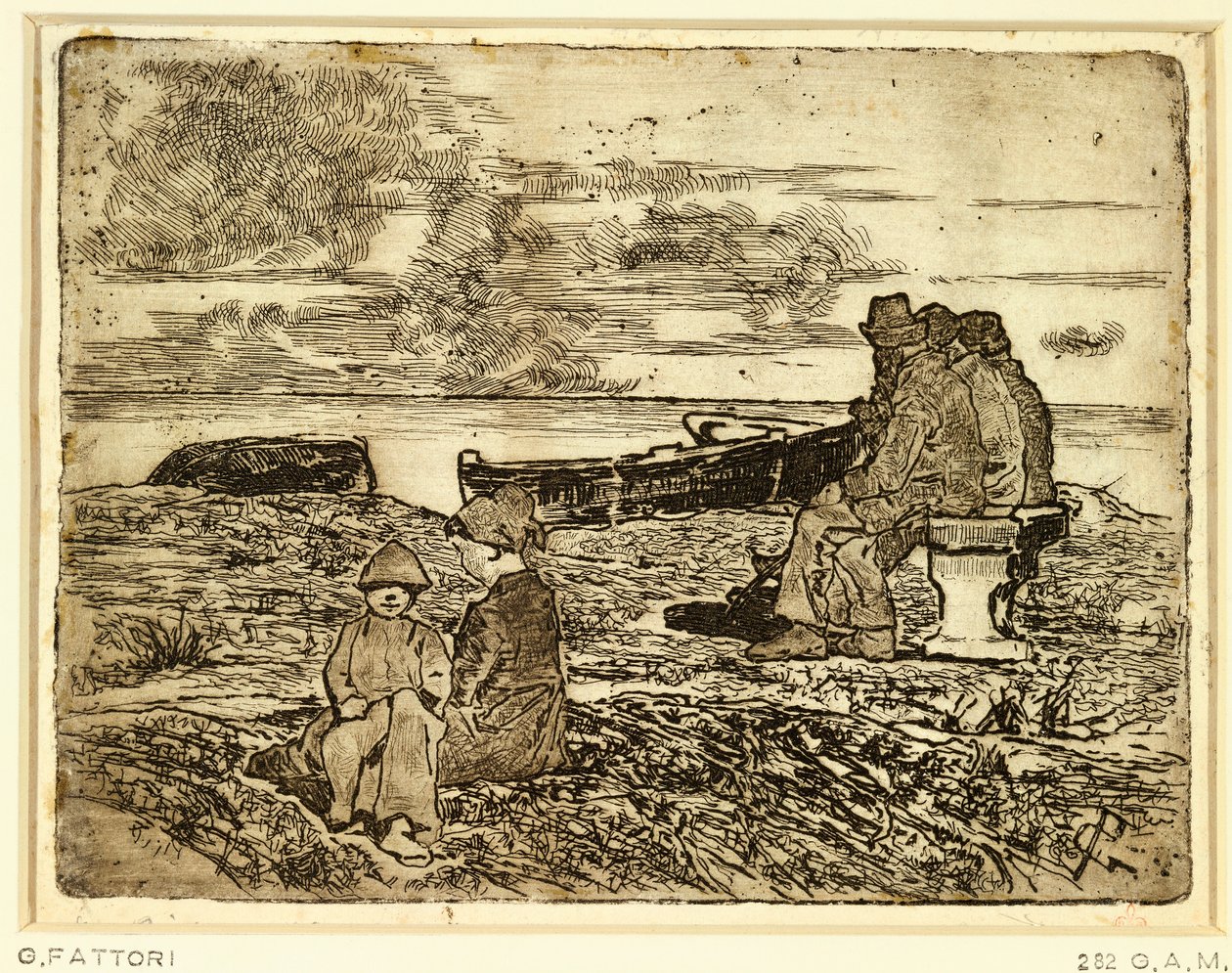 Sjømenn hviler av Giovanni Fattori (1825-1908), etsning av Giovanni Fattori