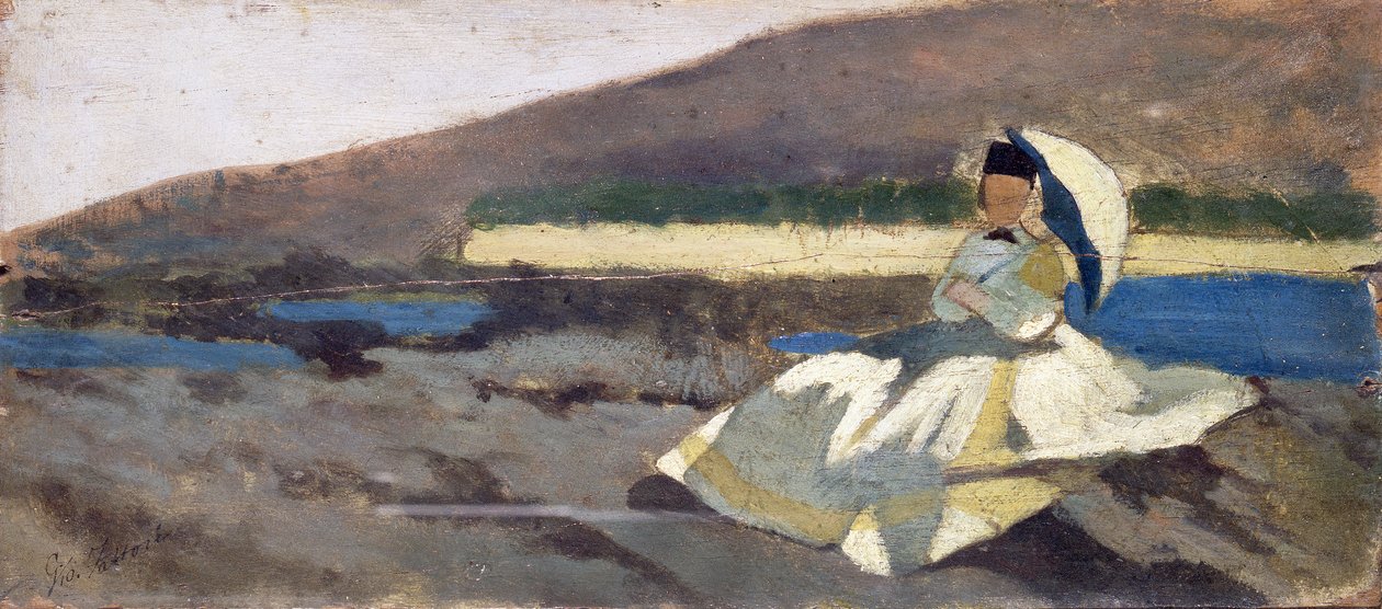 Sittende dame i Landskap av Giovanni Fattori