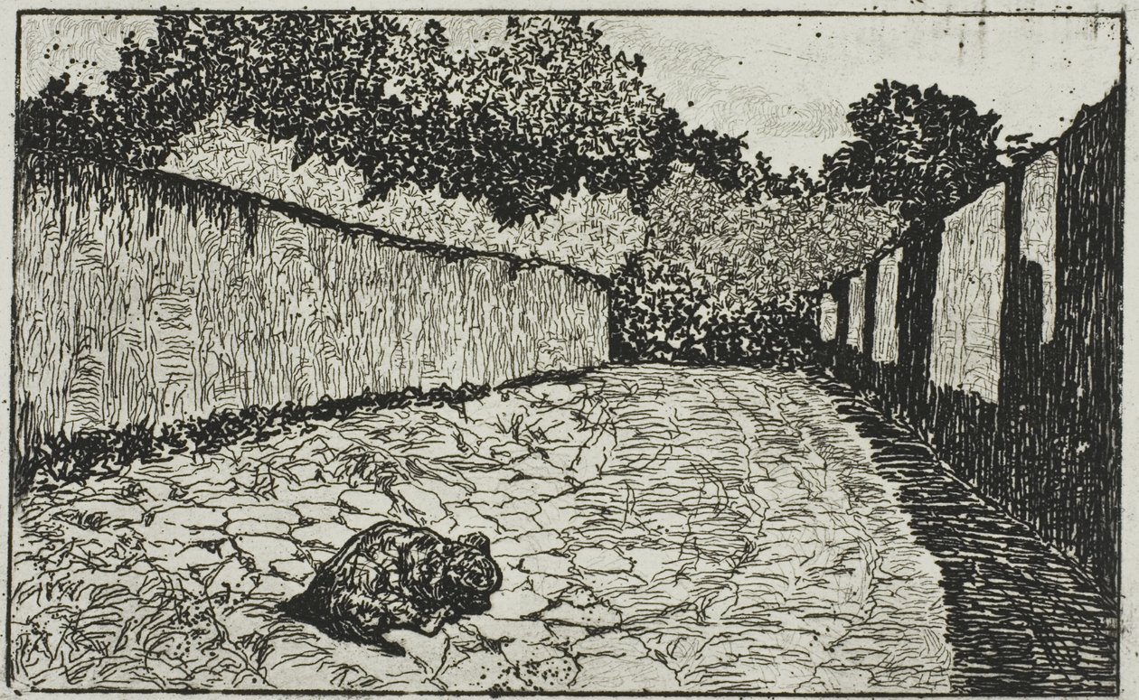 Liten gate i utkanten av Firenze med valp av Giovanni Fattori