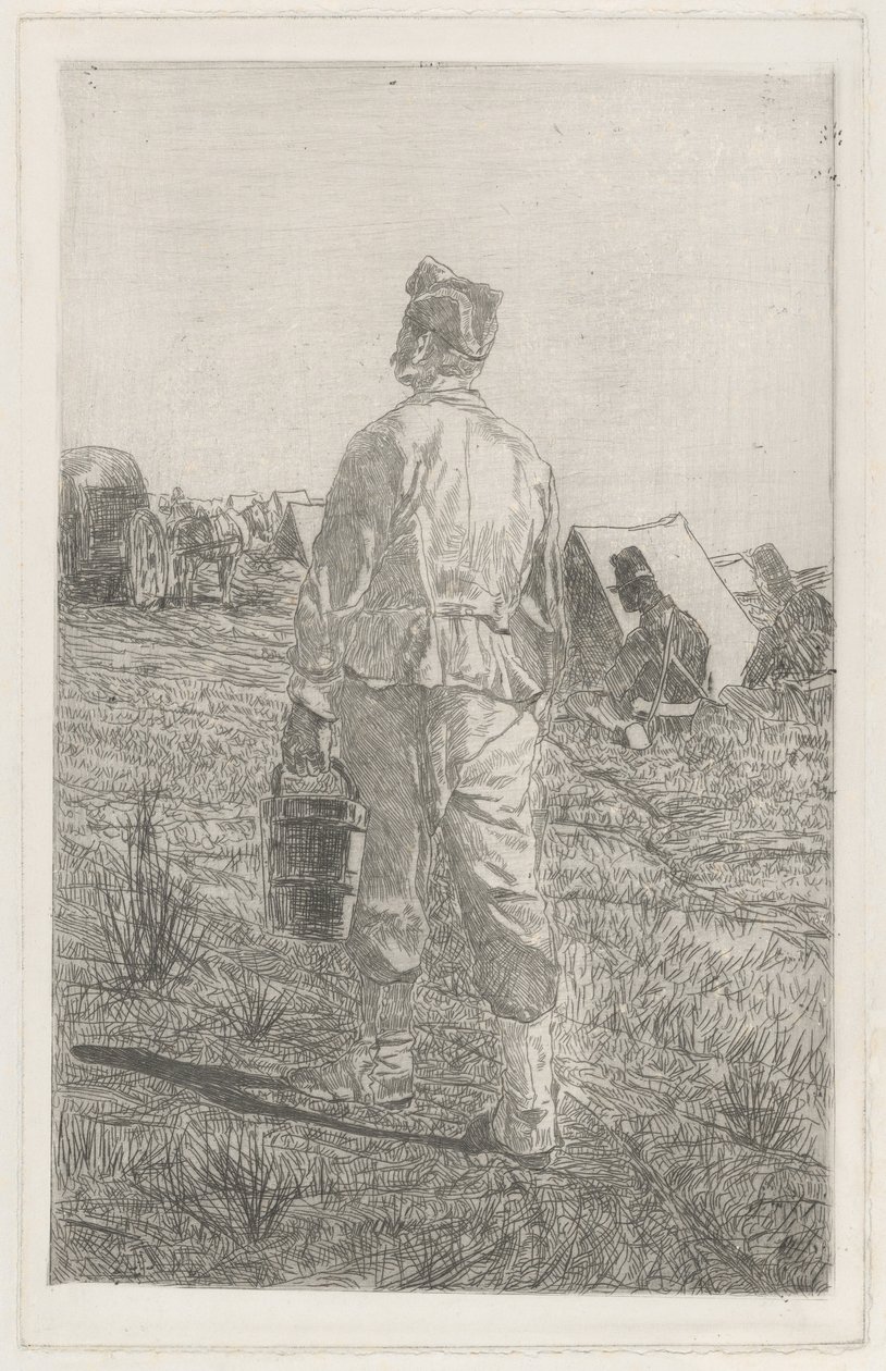 Soldat med en bøtte, sett bakfra av Giovanni Fattori
