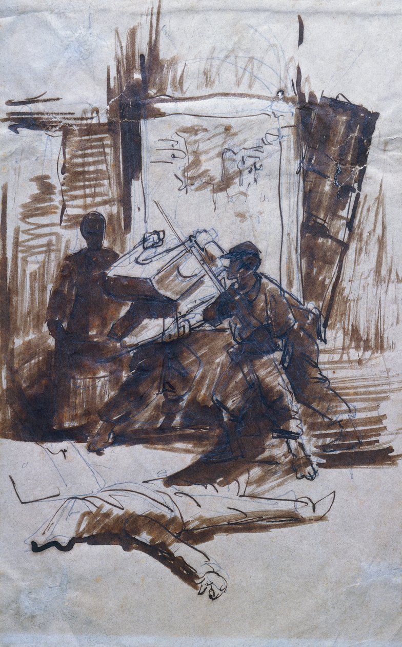 Soldater i aksjon i et hus av Giovanni Fattori