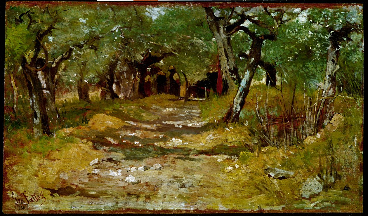 Path Between Olives Maleri av Giovanni Fattori (1825-1908) 1890-1900 Søn. 19x33 cm Firenze, Galleria d