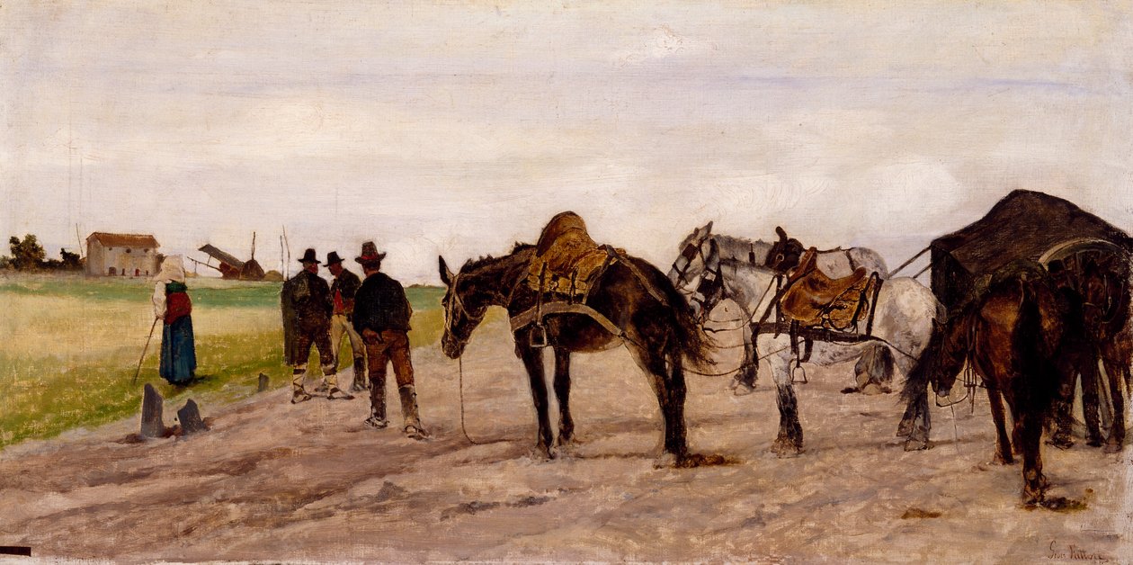 Vogn og bønder på den romerske landsbygden, av Giovanni Fattori av Giovanni Fattori