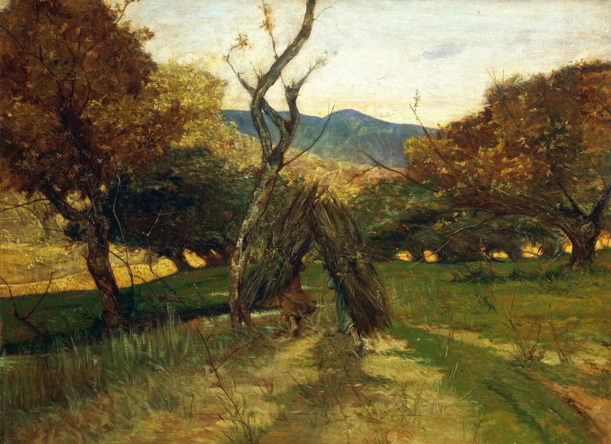 Woodpile, ca 1874, av Giovanni Fattori (1825-1908), olje på lerret av Giovanni Fattori