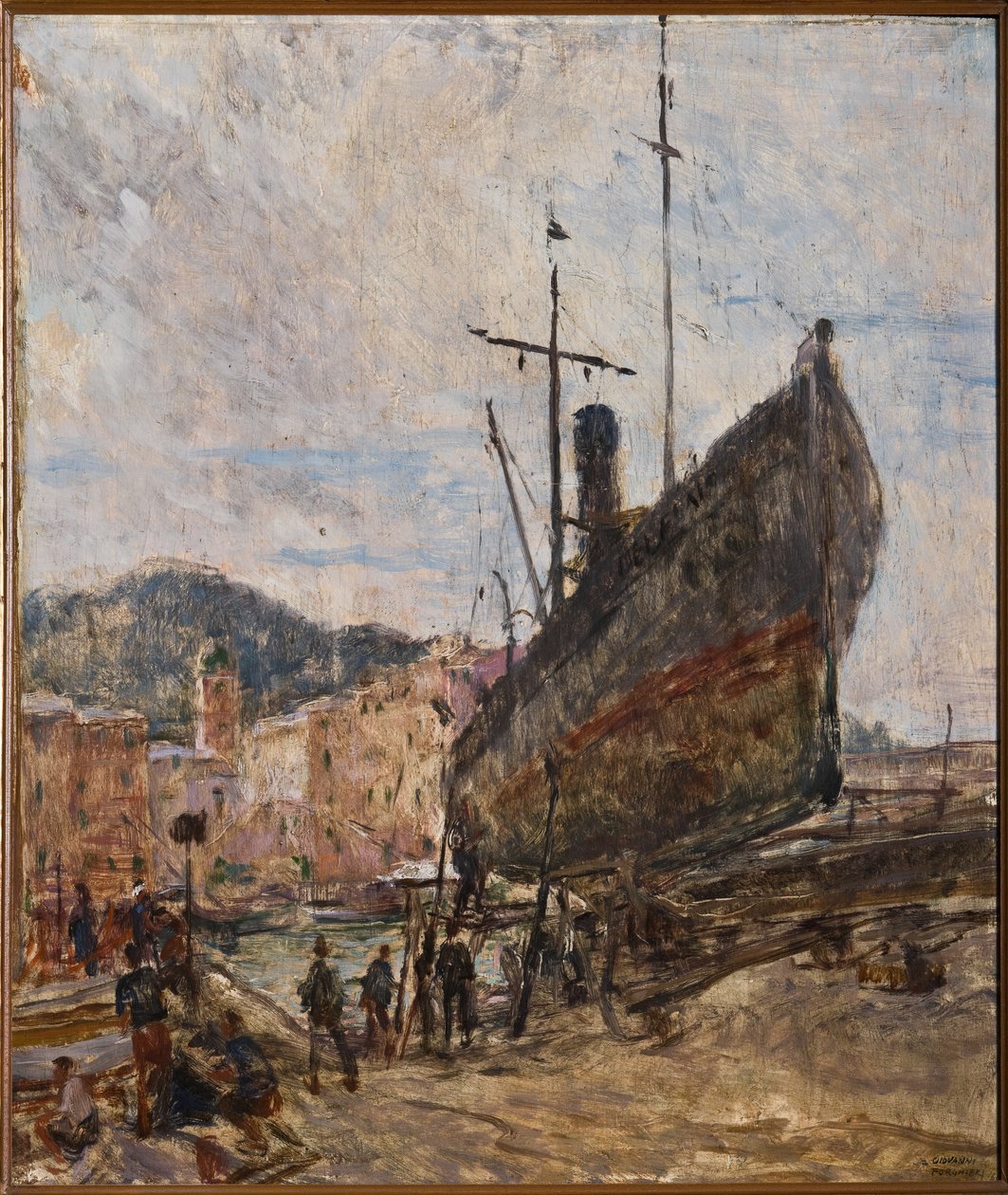 Havn og båt (olje om bord) av Giovanni Forghieri