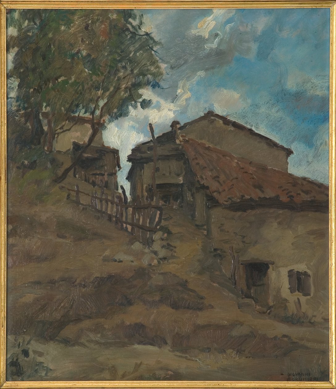 Mountain Traditional Housefarm (olje på kryssfiner) av Giovanni Forghieri