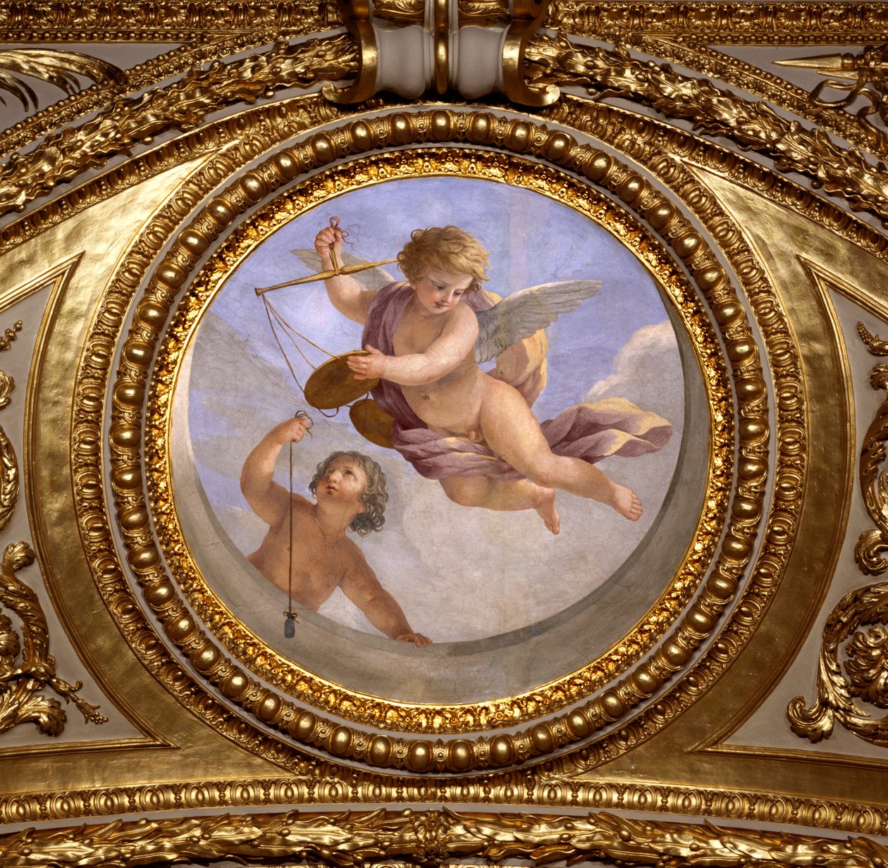 Kjærlighet til rettferdighet. Maleri av Giovanni Romanelli (1601-1662) som dekorerer taket i Antonine Hall, soverommet til sommerleilighetene til dronning Anne av Østerrike (1601-1666). Rundt 1655-1658. Paris, Louvre-museet. av Giovanni Francesco Romanelli