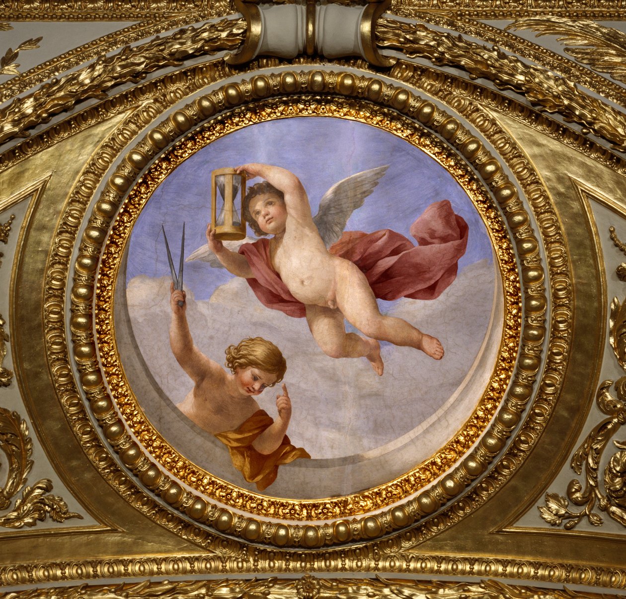 Kjærlighet til Prudence. Maleri av Giovanni Romanelli (1601-1662) som dekorerer taket i Antonine Hall, soverommet til sommerleilighetene til dronning Anne av Østerrike (1601-1666). Rundt 1655-1658. Paris, Louvre-museet. av Giovanni Francesco Romanelli