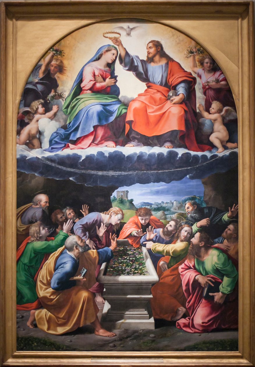 Kroning av jomfruen, eller Madonna av Monteluce, ca. 1505-25 (olje på panel) av Giovanni Francesco (c.1488 1528) Penni