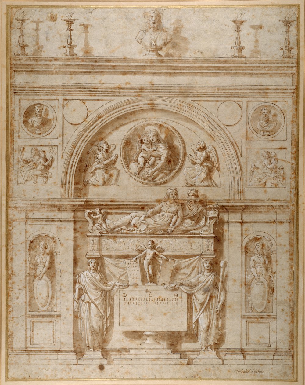 Design for en vegggrav på etruskisk vis (penn og blekk på papir) av Giovanni Francesco (c.1488 1528) Penni
