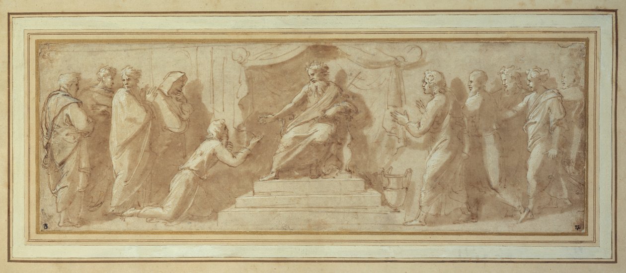 Josef før farao (penn og blekk og vask på papir) av Giovanni Francesco (c.1488 1528) Penni