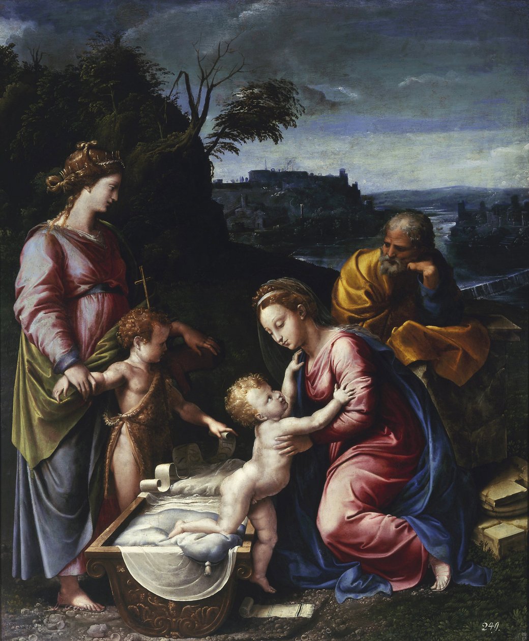 Den hellige familie med den unge døperen Johannes og Saint Catherine par Penni, Gianfrancesco (1496-1528). Olje på tre, størrelse: 115,5x95, ca. 1525, Muzeum Narodowe, Warszawa av Giovanni Francesco (c.1488 1528) Penni