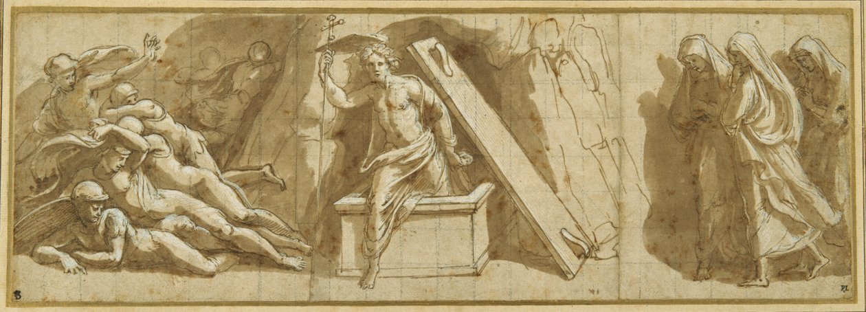 The Resurrection (penn og brunt blekk og hvit kroppsfarge på papir) av Giovanni Francesco (c.1488 1528) Penni