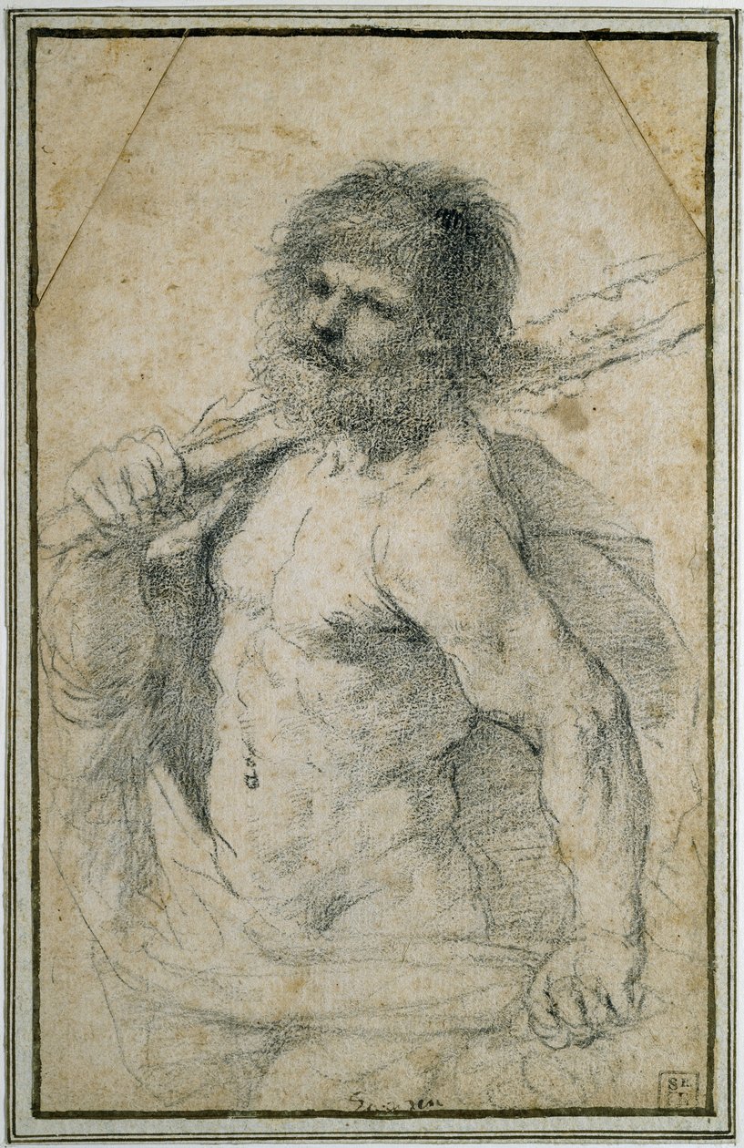 Hercules, 1555 - 1666 (svart kritt på off-white papir) av Giovanni Francesco Barbieri