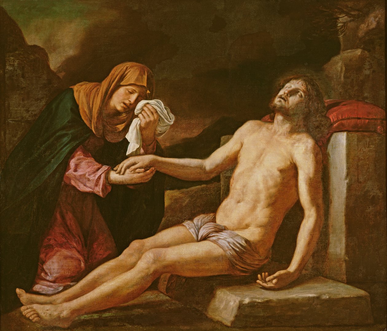 Jesus sørget av jomfruen av Giovanni Francesco Barbieri