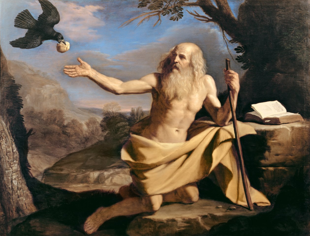 Eremitten St. Paul blir matet av ravnen av Giovanni Francesco Barbieri