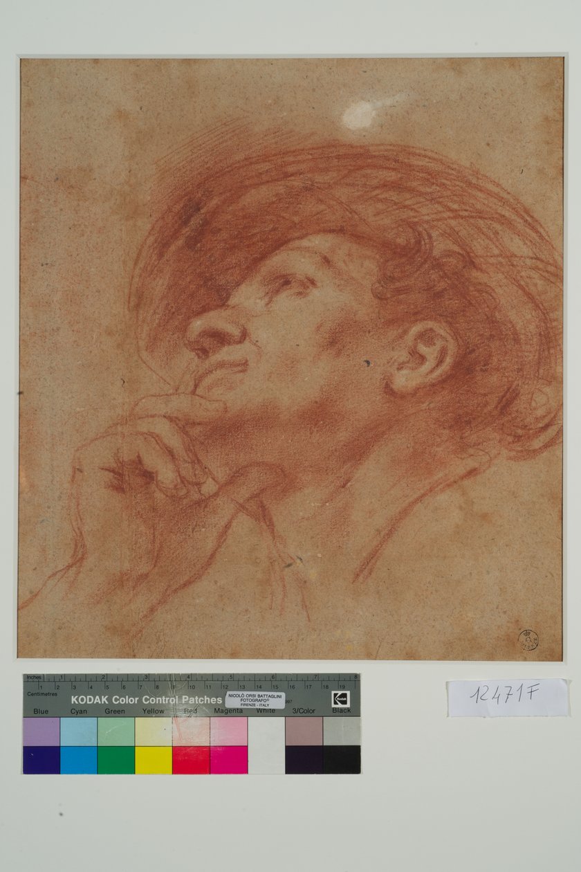 Studie for hodet til profeten Haggai (rødt kritt på papir) av Giovanni Francesco Barbieri