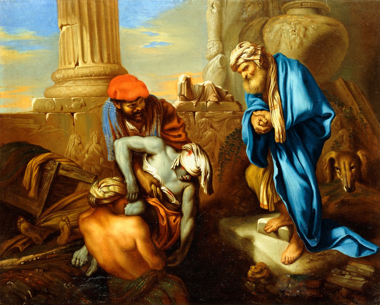 Tobit begraver de døde i strid med Sankeribs ordre, av Giovanni Francesco Castiglione