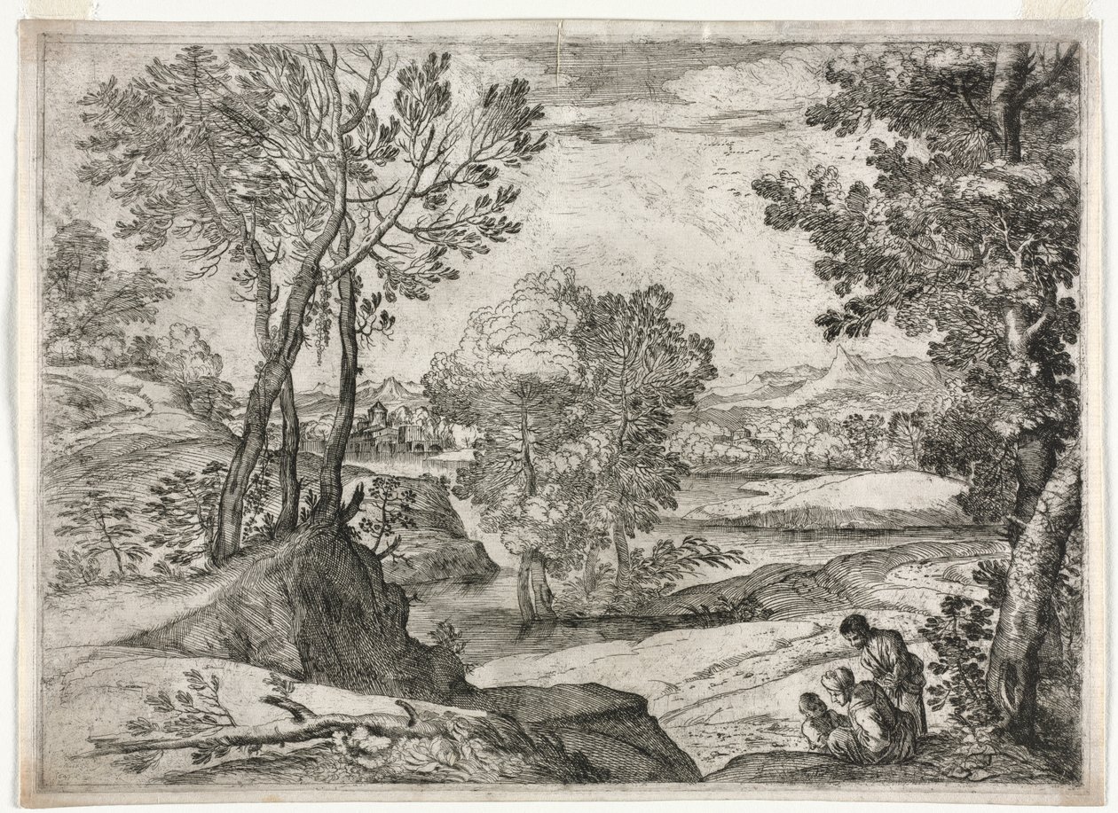 Landskap med en familie av Giovanni Francesco Grimaldi