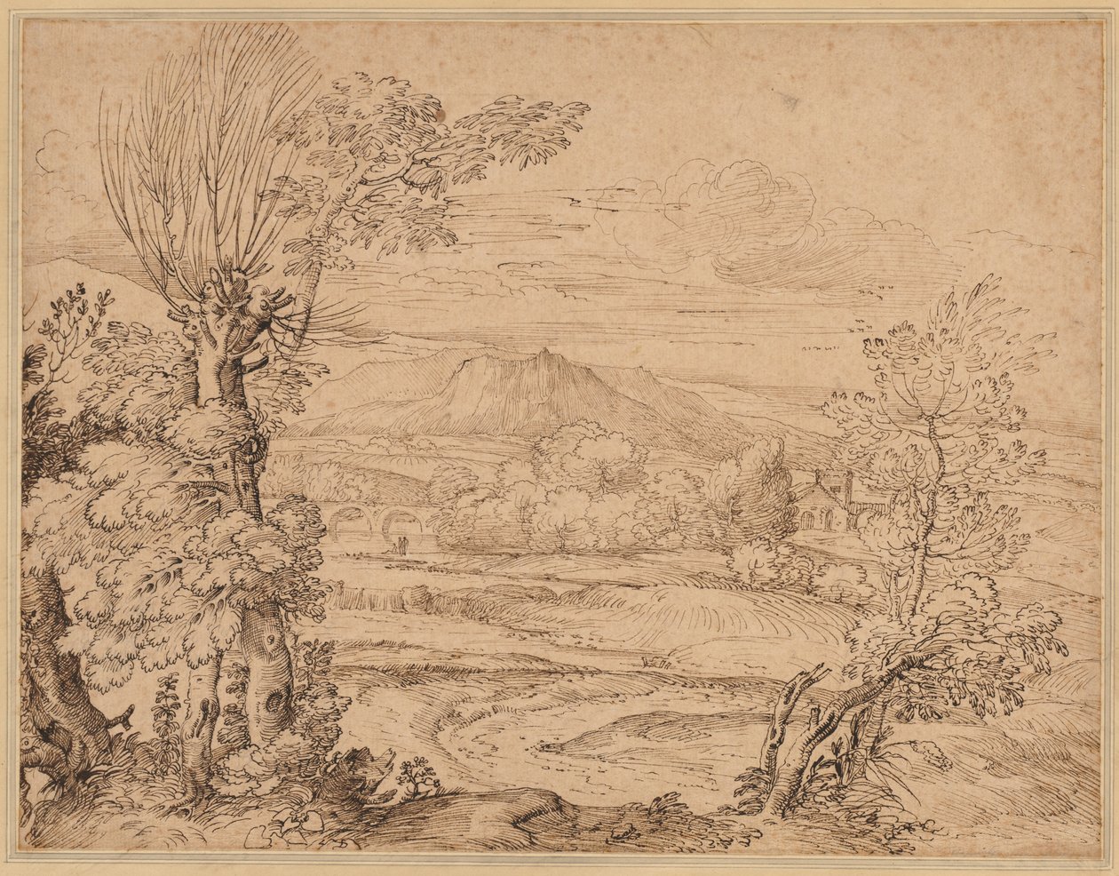 Landskap med en elv og akvedukt, midten av 1600-tallet. av Giovanni Francesco Grimaldi