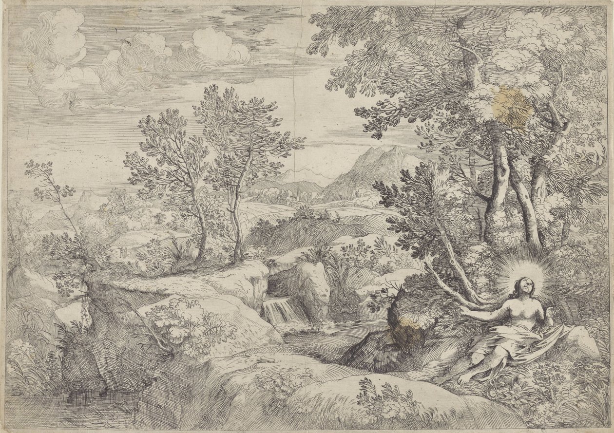 Landskap med den angrende Maria Magdalena av Giovanni Francesco Grimaldi