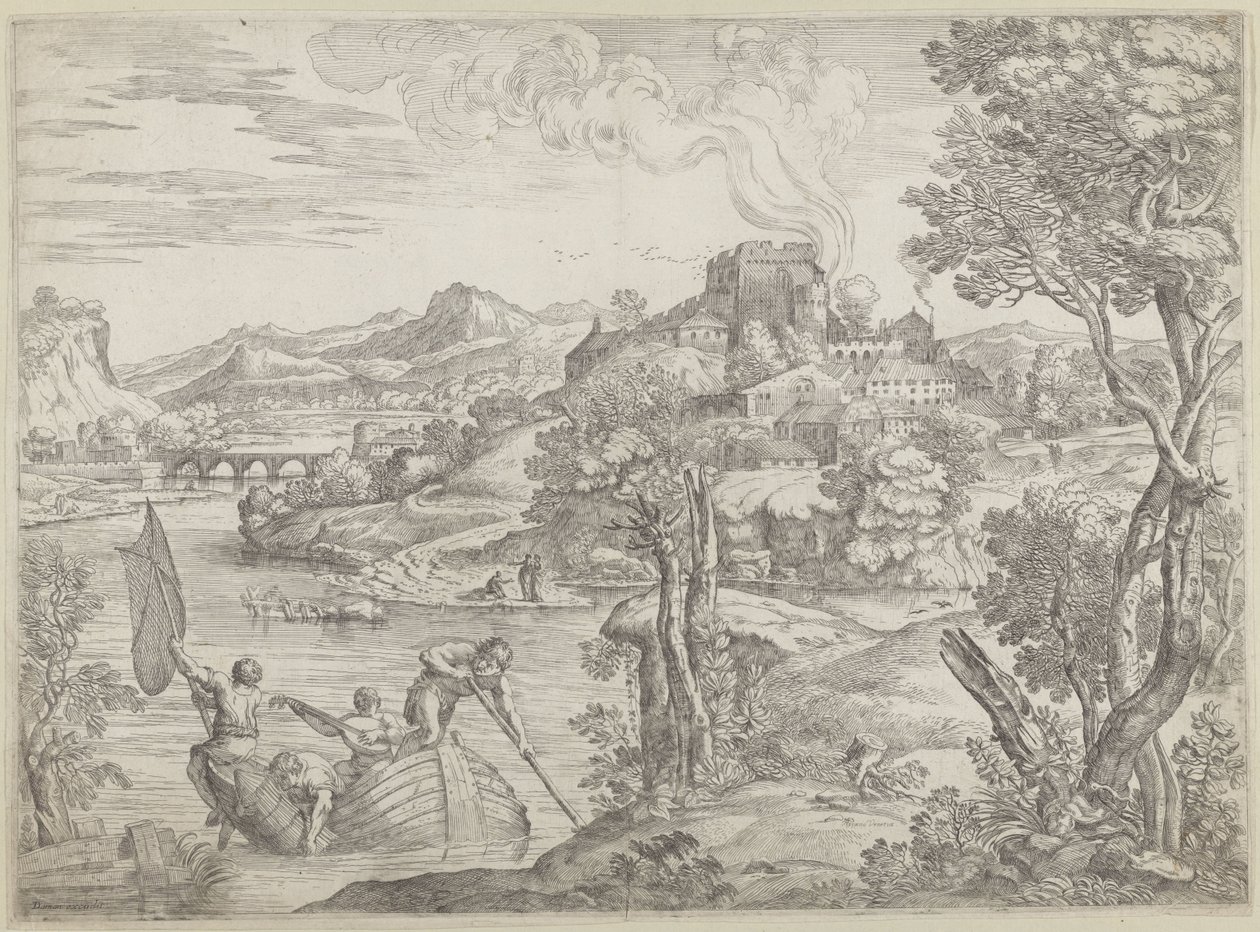 Landskap med lutspiller av Giovanni Francesco Grimaldi