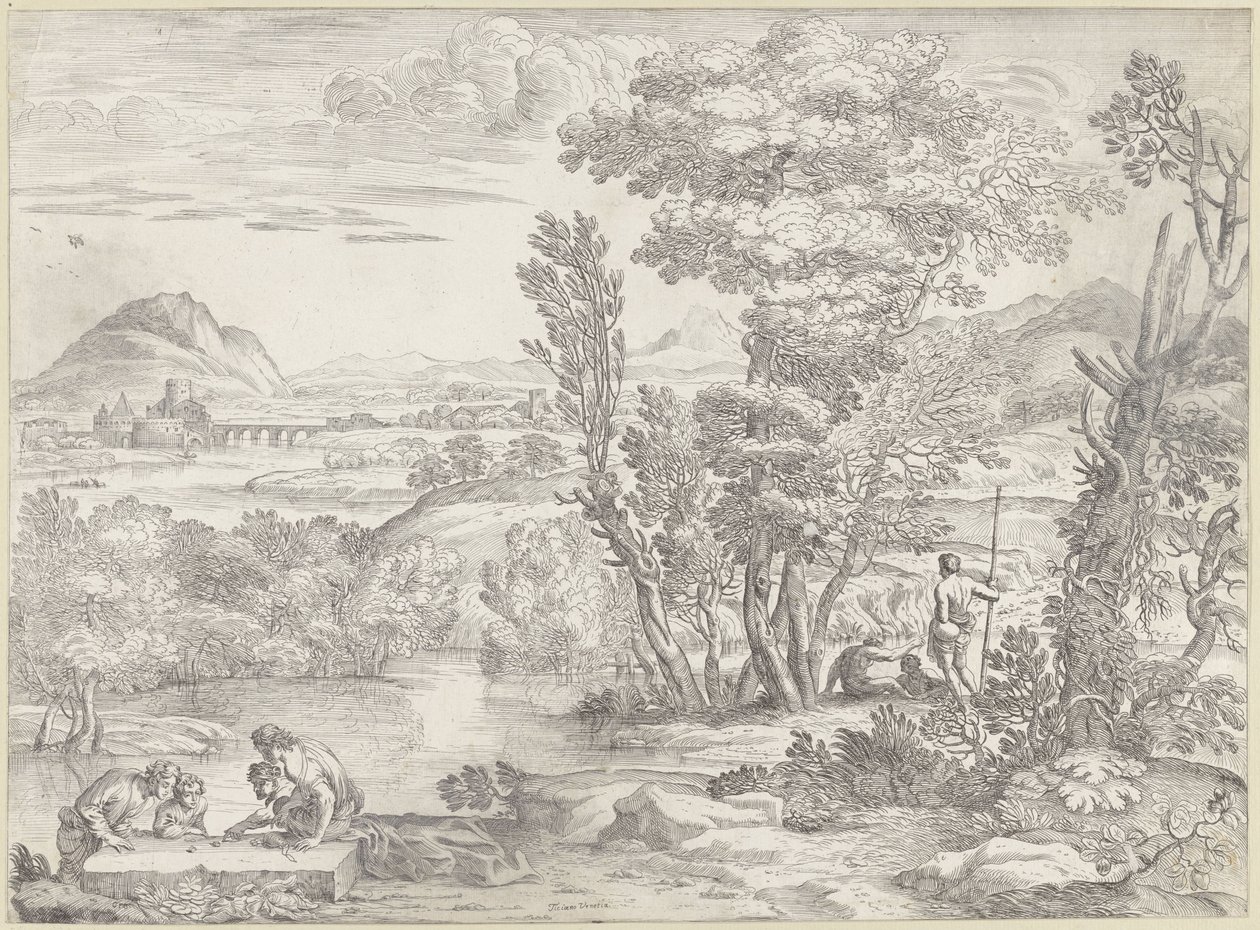 Landskap med fire terninger av Giovanni Francesco Grimaldi