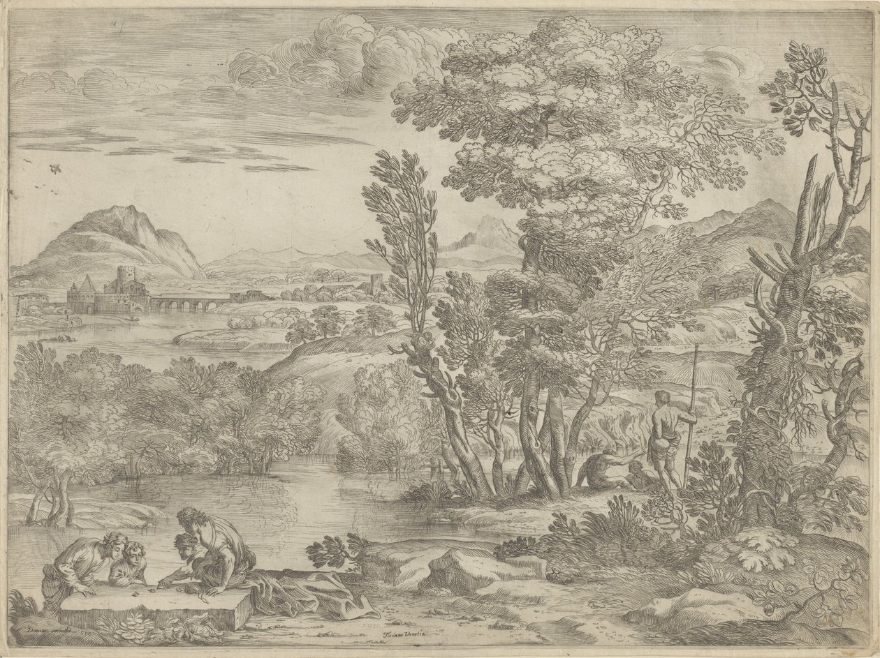 Landskap med fire terninger av Giovanni Francesco Grimaldi