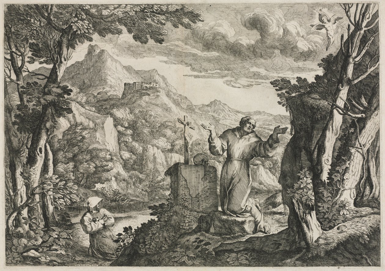 St. Frans av Assisi mottar Stigmata. av Giovanni Francesco Grimaldi
