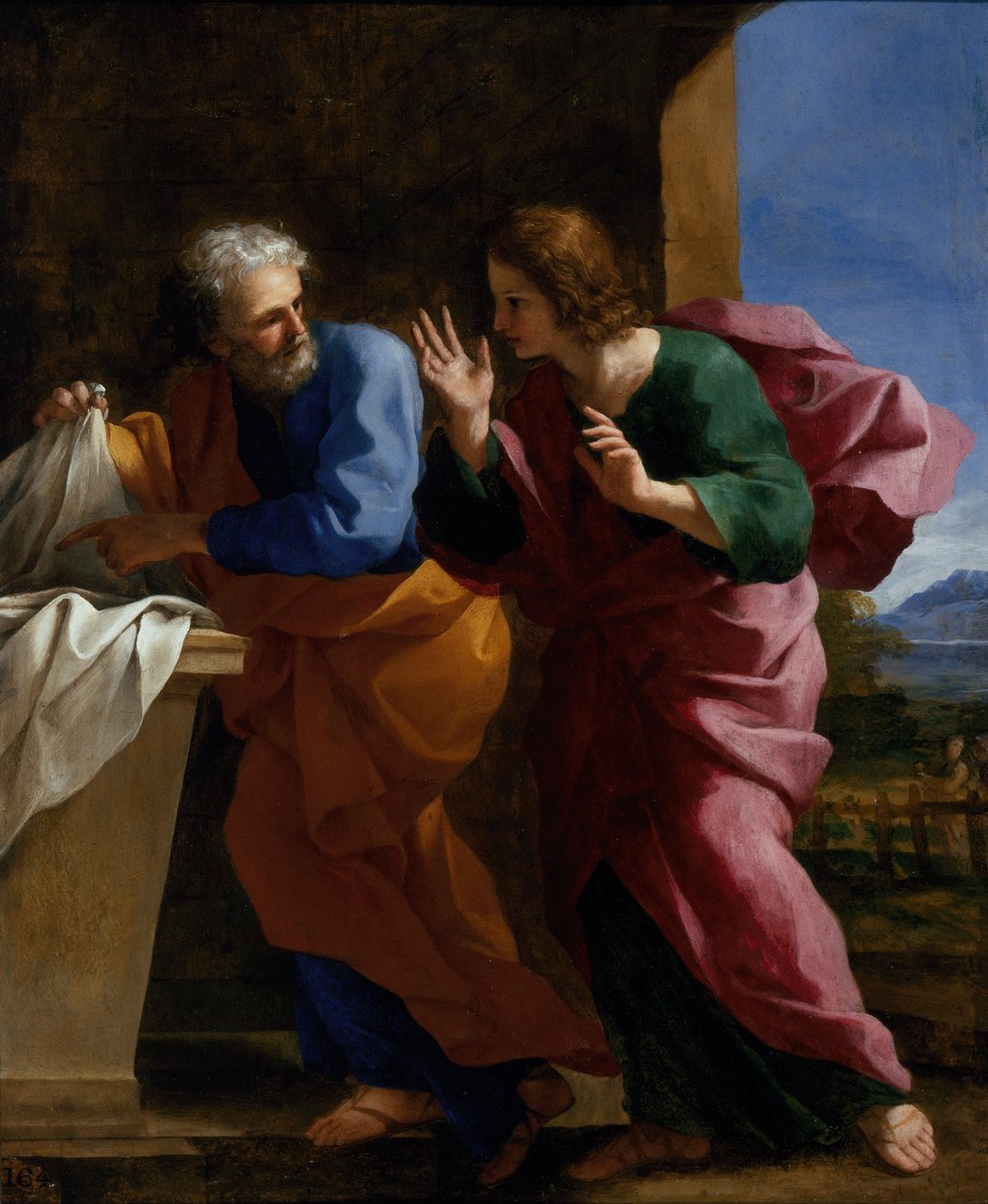 Sankt Johannes og Sankt Peter ved Kristi grav av Giovanni Francesco Romanelli