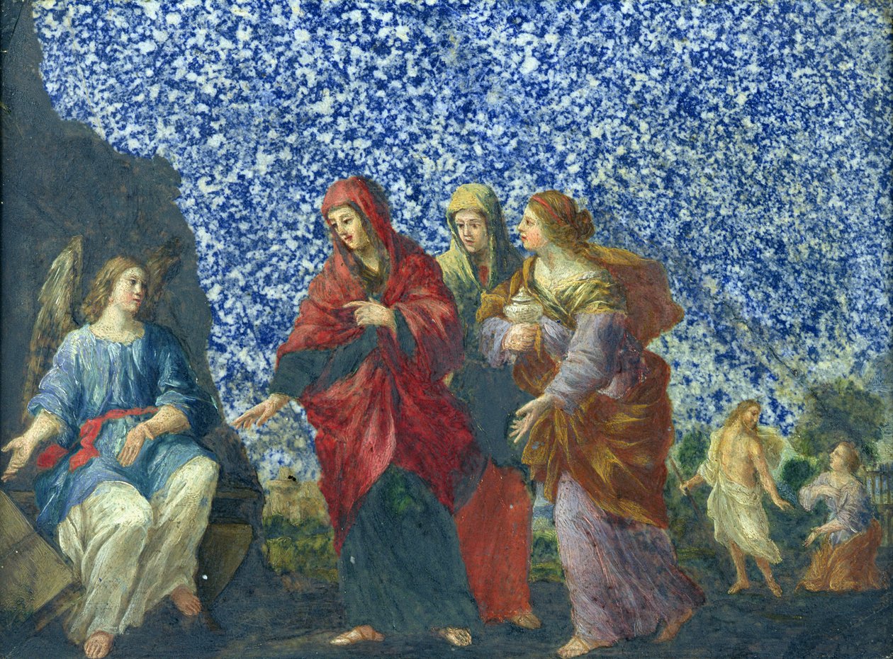 De hellige kvinnene ved graven (olje på marmor) av Giovanni Francesco Romanelli