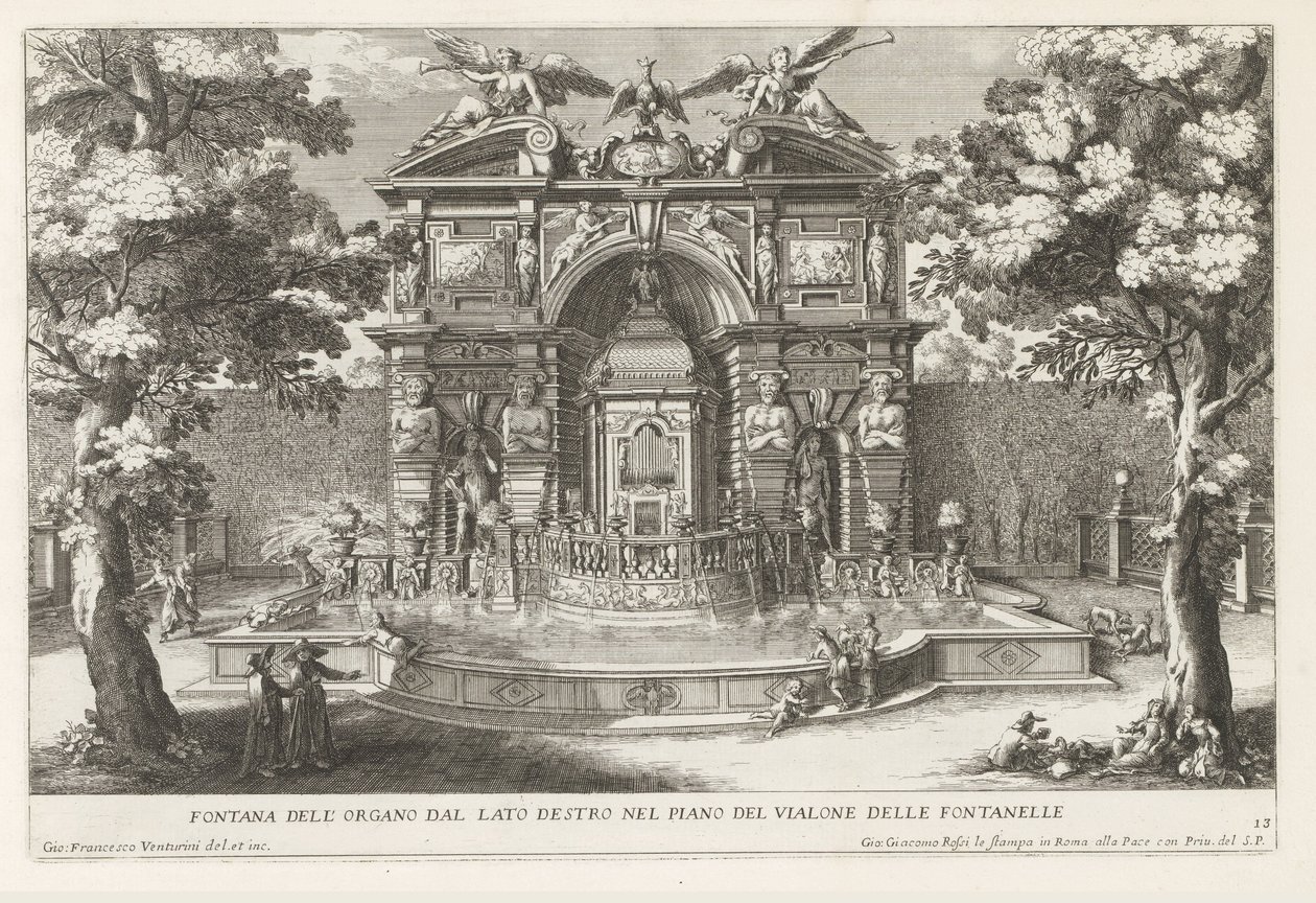 Fontein møtte hydraulisk orgel i de tuinen van de Villa d