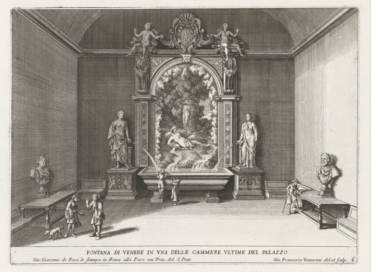 Fontein van Venus i de Villa d'Este te Tivoli Venusfontene i et av palassets siste kamre (tittel på objekt) Fontenene i Estense-hagen i Tivoli (serietittel) Fonteinen in de tuinen van Villa d'Este te Tivoli (serietittel) av Giovanni Francesco Venturini