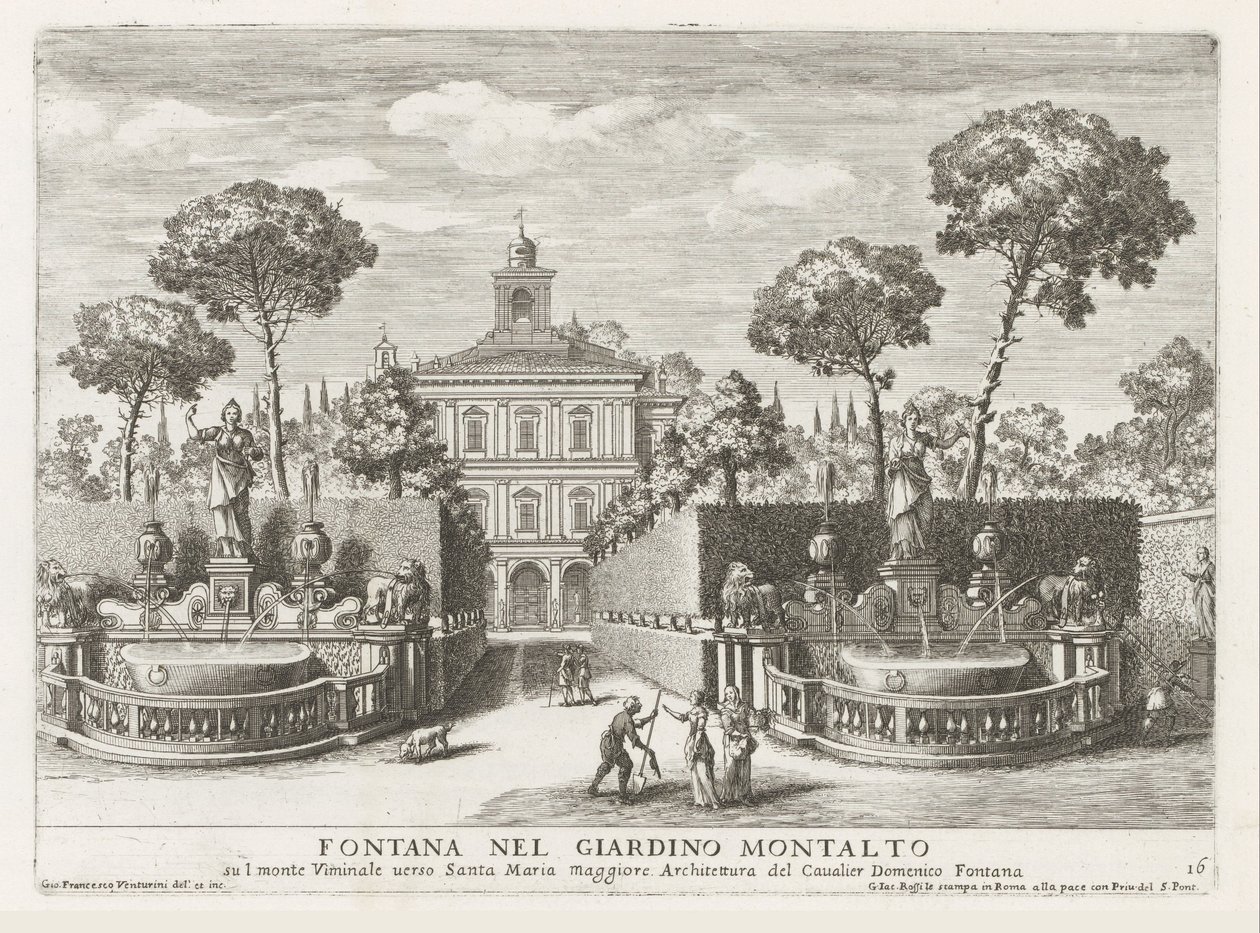 Fonteinen in the gardenen fra Villa Montalto Negroni te Roma Fontene i Montalto-hagen (...) (tittel på objekt) Fontenene i palassene og hagene i Roma (serietittel) Fonteinen in de paleizen en tuinen van Rome (serietittel) av Giovanni Francesco Venturini