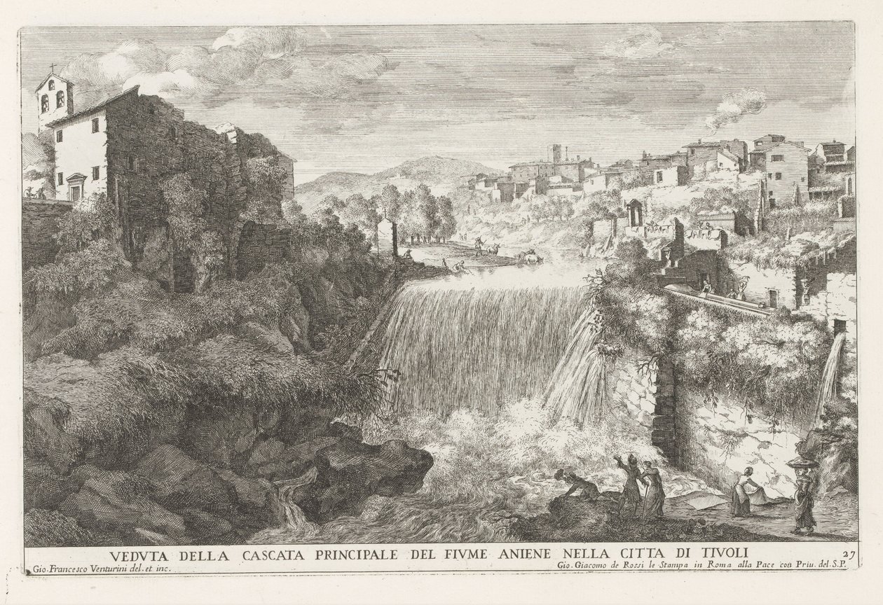 Waterval in de rivier de Aniene ved Tivoli Utsikt over hovedfossen til Aniene-elven i byen Tivoli (tittel på objekt) Fontenene til Estense-hagen i Tivoli (serietittel) Fonteinen in de tuinen van Villa d