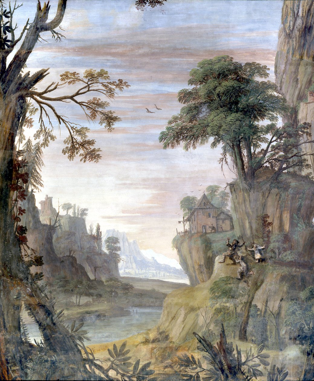 Elv og landskap, detalj av Giovanni Ghisolfi