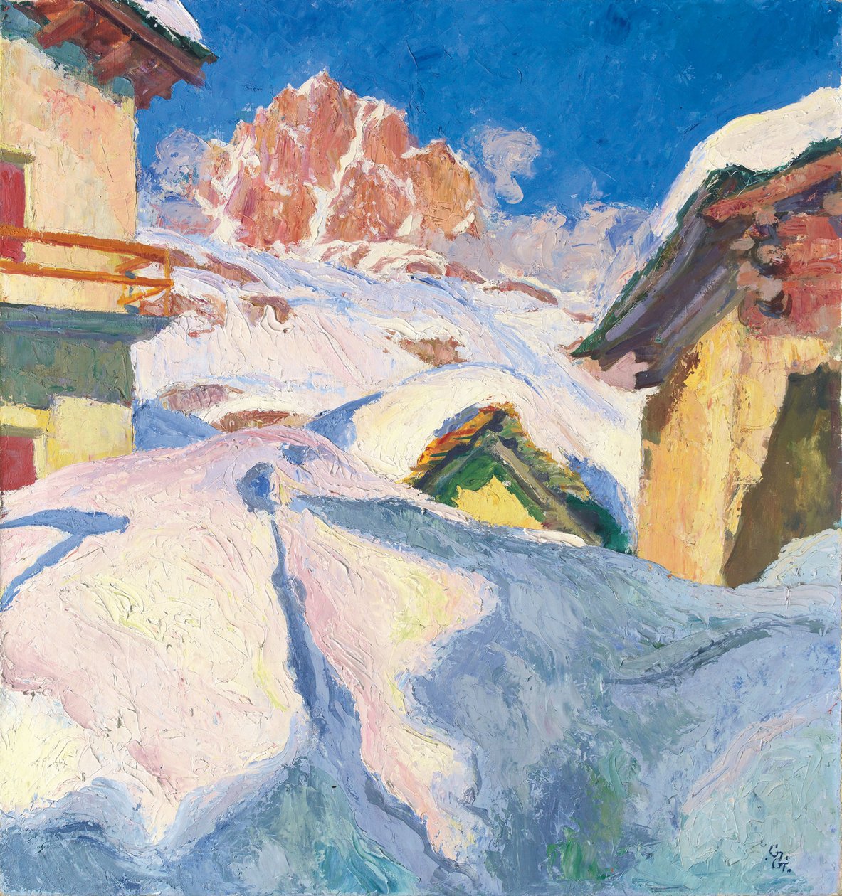 Capolago om vinteren med utsikt over Piz Lagrev, 1928 av Giovanni Giacometti