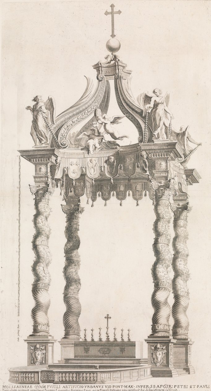 Isolert utsikt over Berninis baldakin. Plate 39 fra albumet 