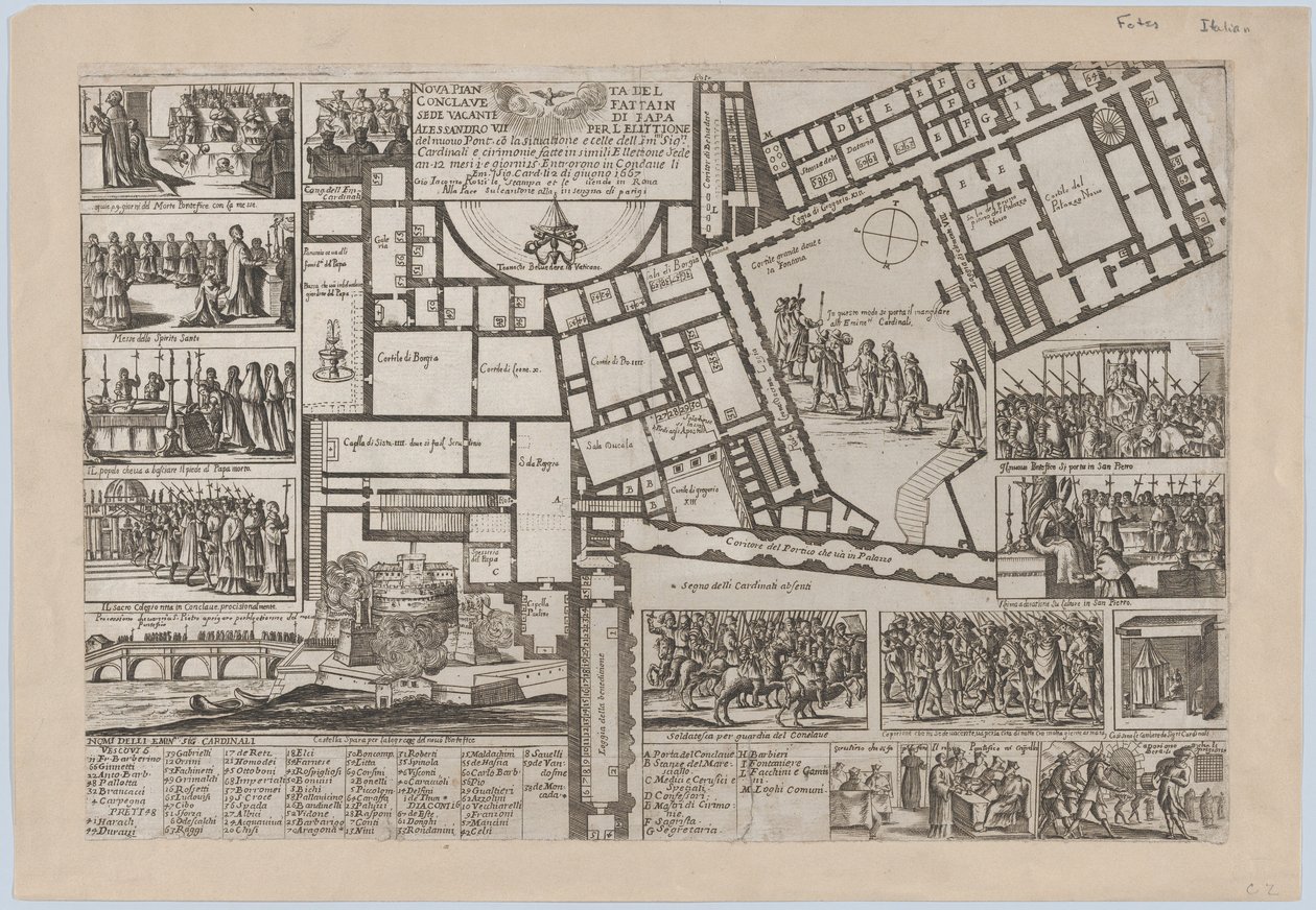 Pavelig konklave etter døden til pave Alessandro VII..., 1667. av Giovanni Giacomo De Rossi