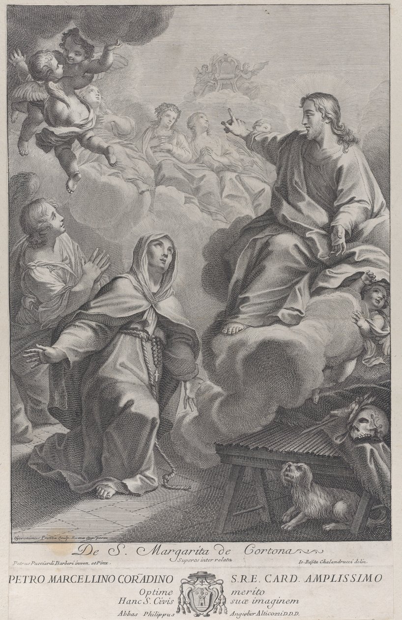 Saint Margarita av Cortona, knelende foran Kristus, etter Pietro Andrea Pucciardi ..., ca. 1702-1741 av Giovanni Girolamo Frezza