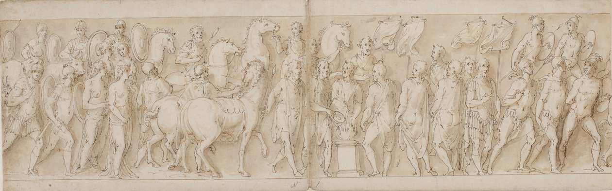 Fangede kvinner blir tatt bort (slutten av LXXIII); parade av badevaktene (LXXIV); Marcus Aurelius ofrer ved et alter (LXXV); Marcus Aurelius ser på et angrep (begynnelsen av LXXVI) av Giovanni Guerra
